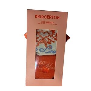 Bridgerton Lace Anklets Socks 2 Pr Coral White Shoe Size 4-10 Bee Mine True Love